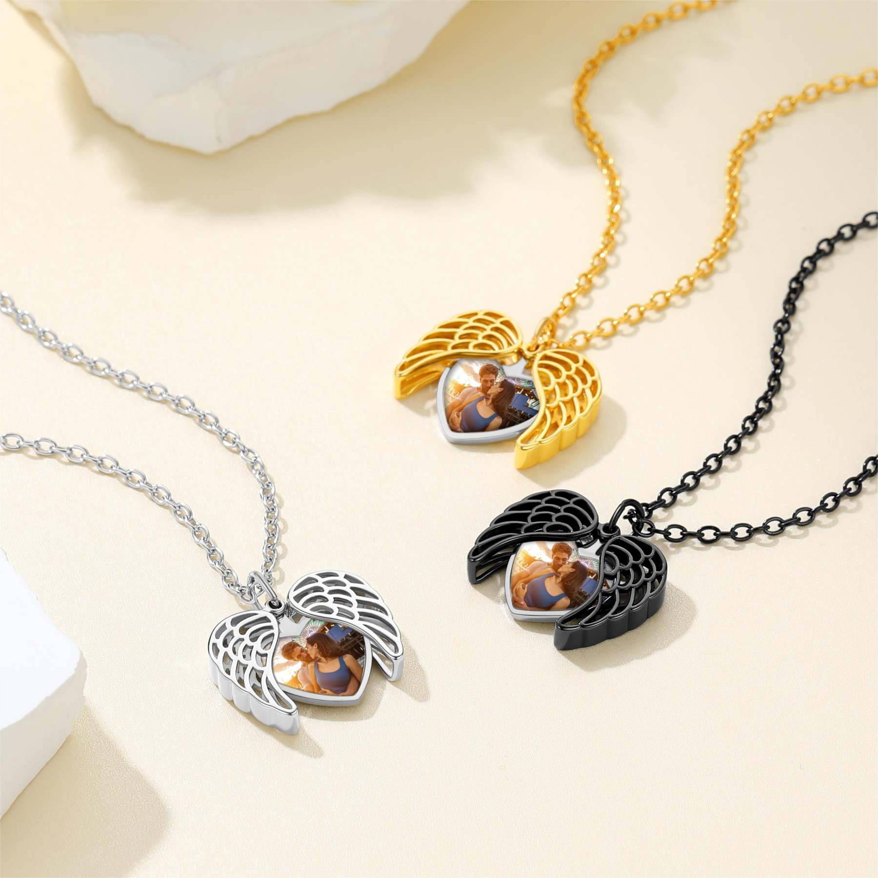 Custom4U Personalized Angel Wings Heart Locket Necklace 