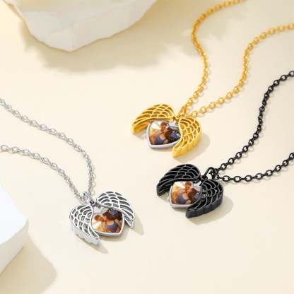 Custom4U Personalized Angel Wings Heart Locket Necklace 