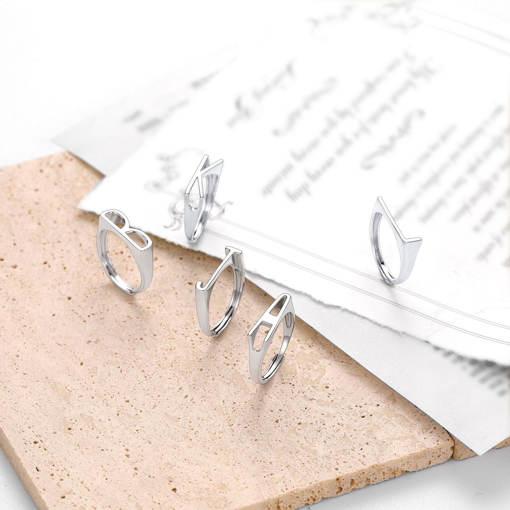 Sterling Silver Initial Stamped Alphabet A-Z Adjustable Ring SILVER