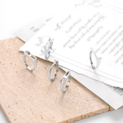 Sterling Silver Initial Stamped Alphabet A-Z Adjustable Ring SILVER