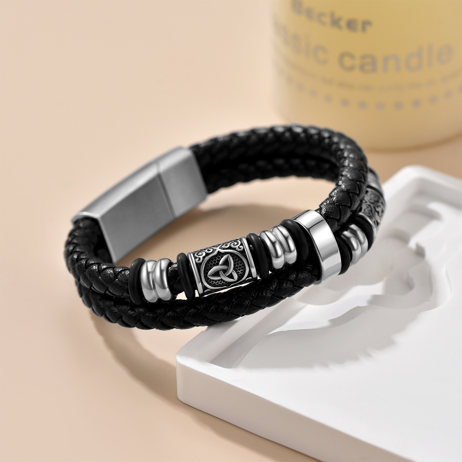 Personalized Braided Leather Bracelet with Greeting Card