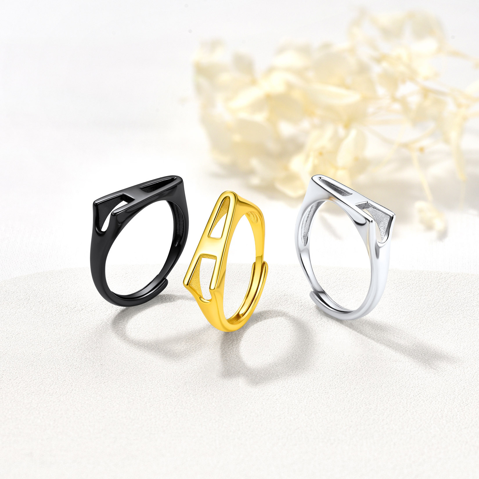 Sterling Silver Initial Stamped Alphabet A-Z Adjustable Ring COLOR