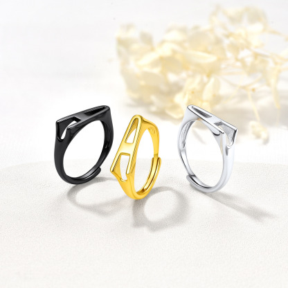 Sterling Silver Initial Stamped Alphabet A-Z Adjustable Ring COLOR
