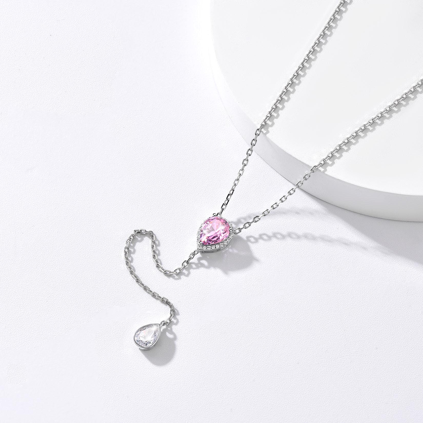 Birthstone Sterling Silver CZ Teardrop Lariat Necklace for Women  detail