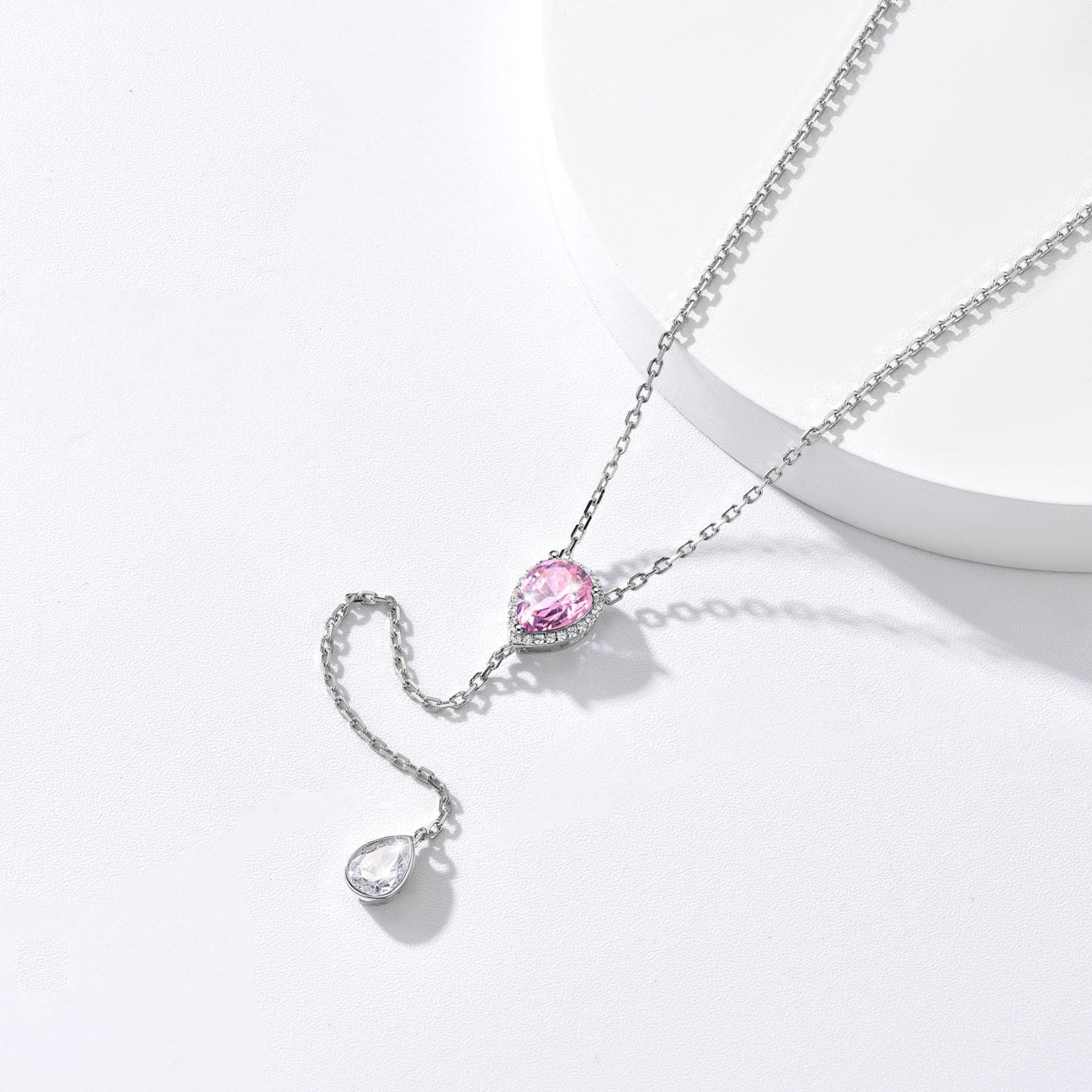 Birthstone Sterling Silver CZ Teardrop Lariat Necklace for Women  detail