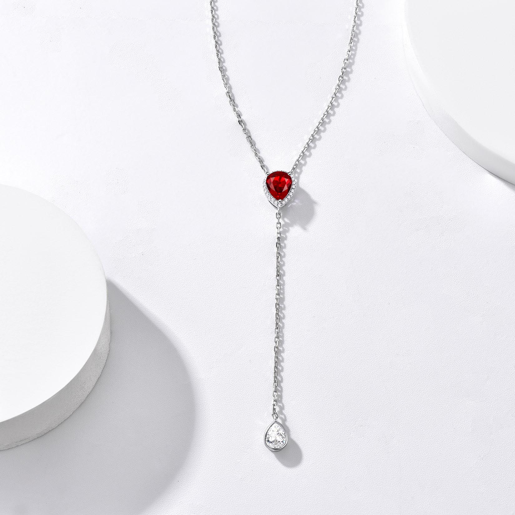 Birthstone 925 Sterling Silver CZ Teardrop Lariat Necklace for Women  detail