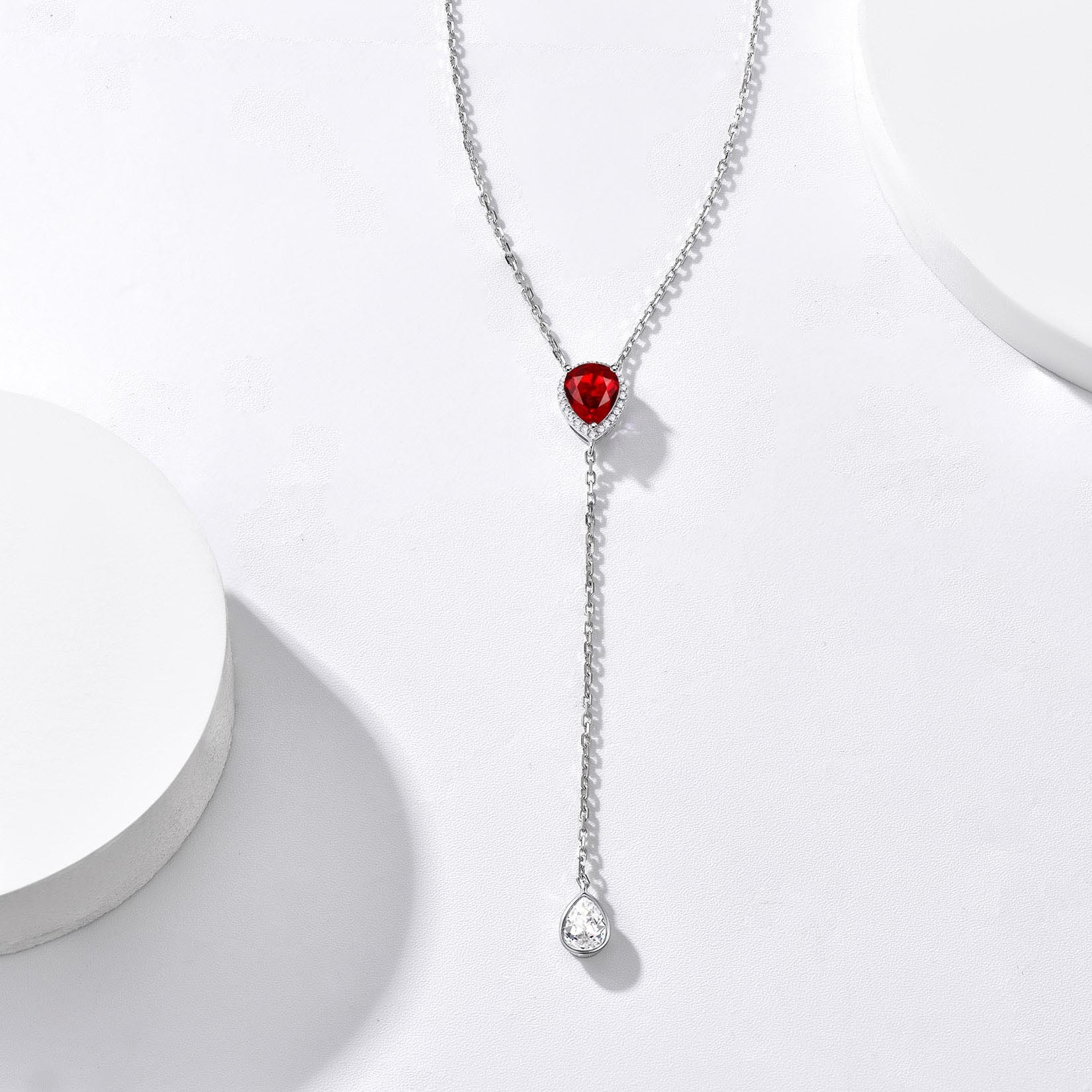 Birthstone 925 Sterling Silver CZ Teardrop Lariat Necklace for Women  detail