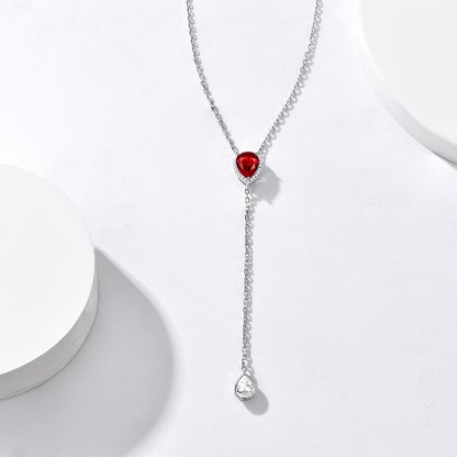 Birthstone 925 Sterling Silver CZ Teardrop Lariat Necklace for Women  detail