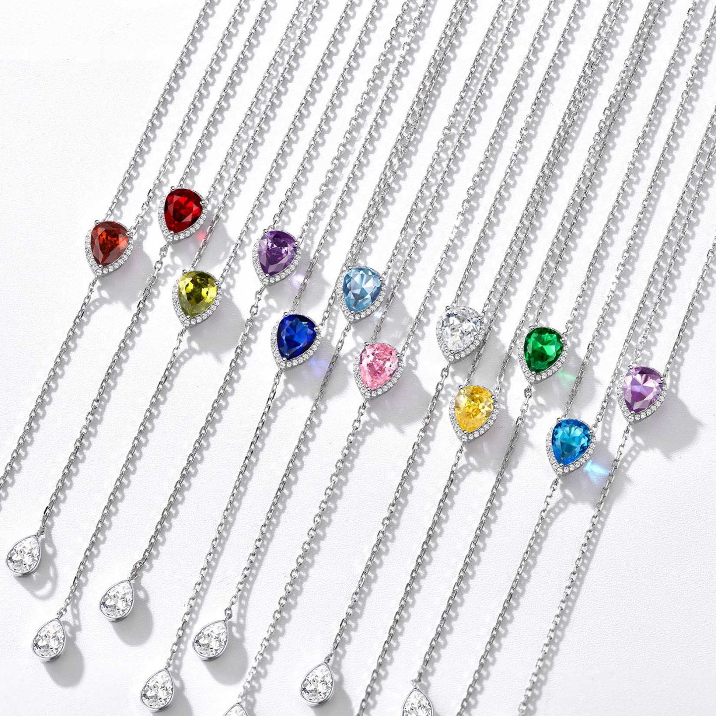 Birthstone Sterling Silver CZ Teardrop Lariat Necklace for Women  color