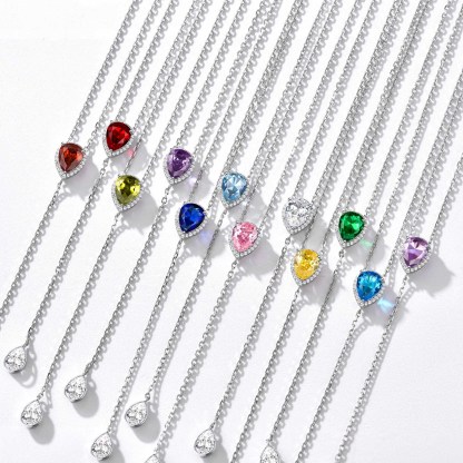 Birthstone Sterling Silver CZ Teardrop Lariat Necklace for Women  color