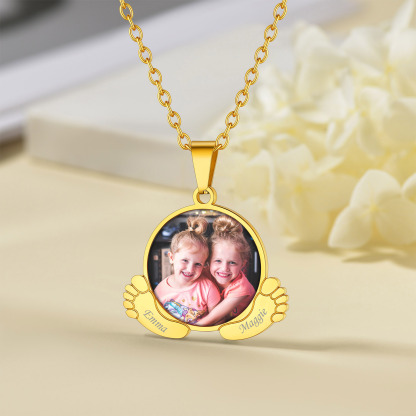Personalized Baby Feet  Necklace with Pictures for Mom gold