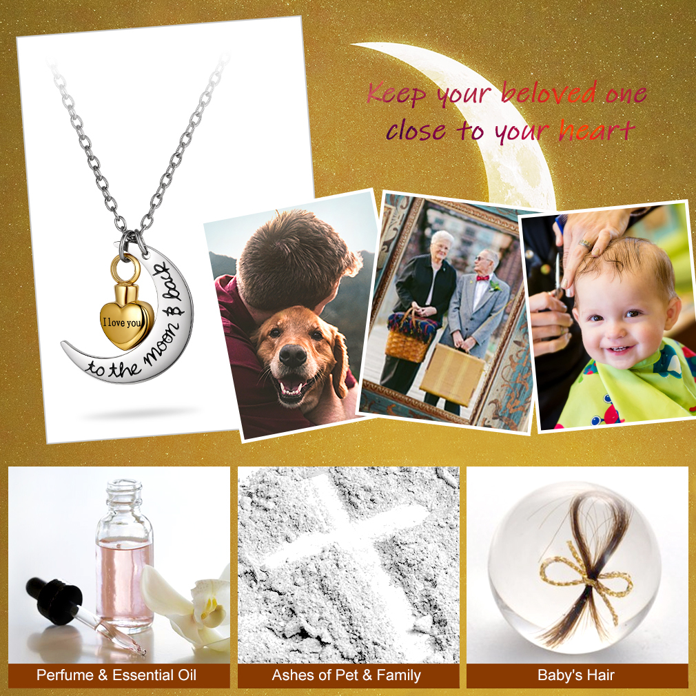 Personalized Moon Heart Urn Necklaces for Ashes Cremation function