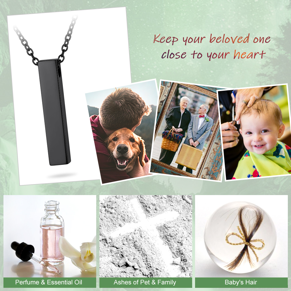 Stainless Steel Bar Urn Necklace Cremation for Ashes