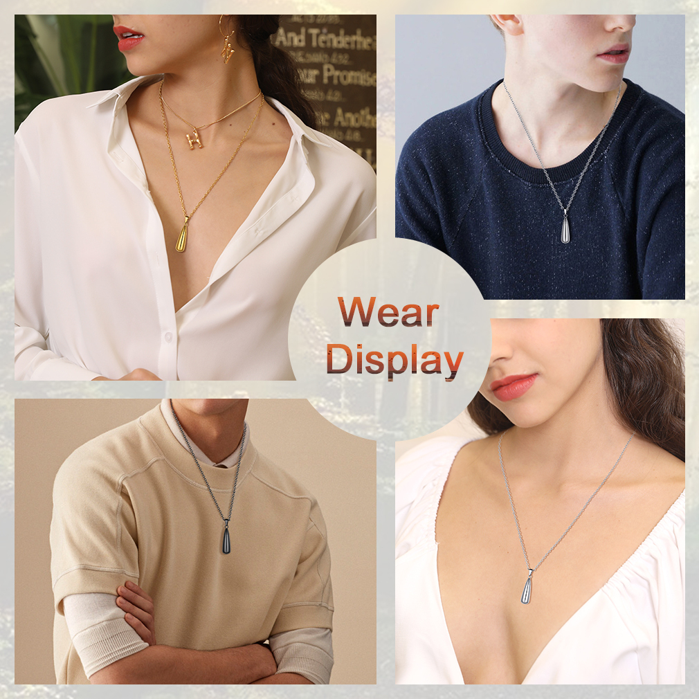 Personalized Engraved Teardrop Cremation Urn Necklace for Ashes  wear display