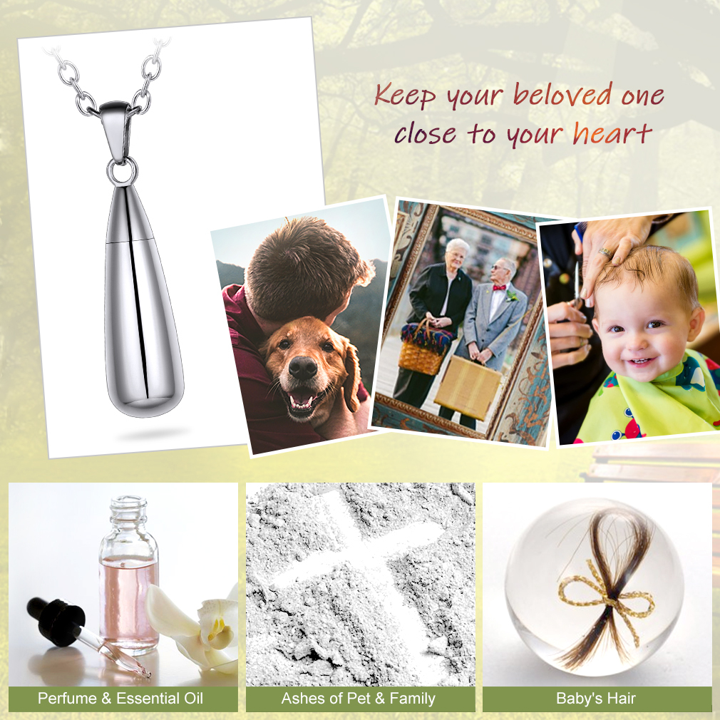 Personalized Teardrop Cremation Urn Necklace for Ashes 