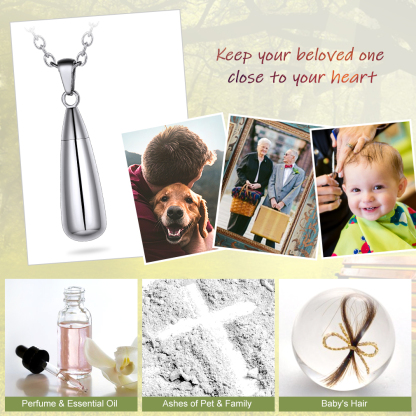 Personalized Teardrop Cremation Urn Necklace for Ashes 