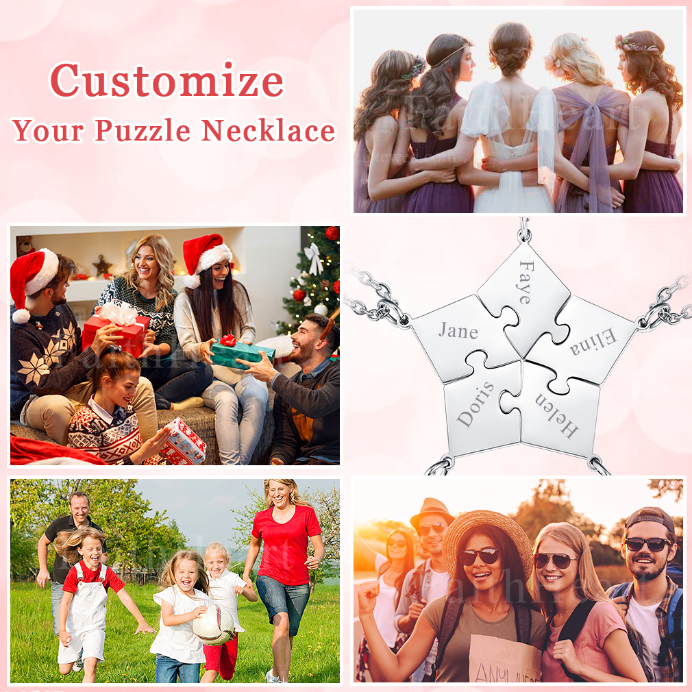 Personalized Name Puzzle Stitching Necklace for Family/Friends 