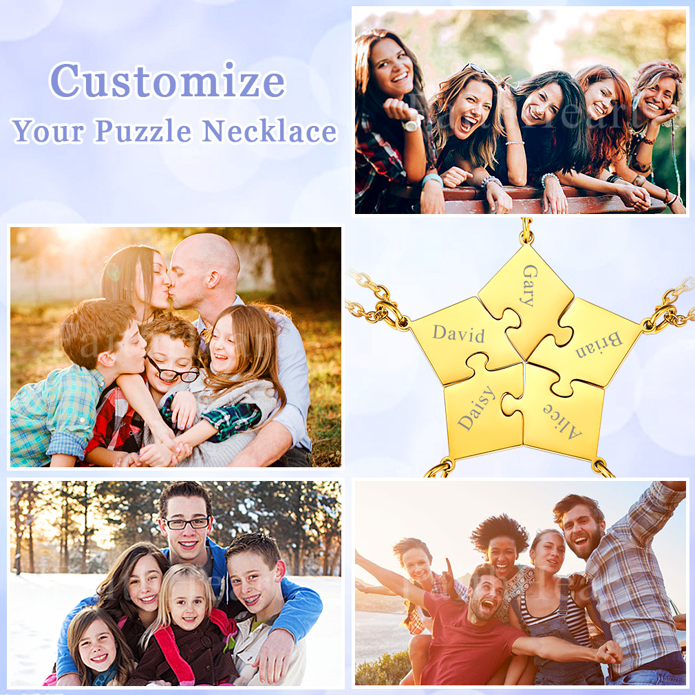 Personalized Name Puzzle Stitching Necklace for Family