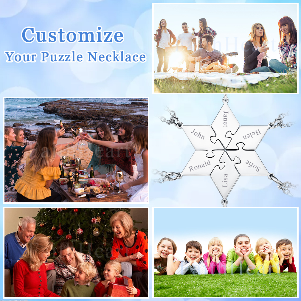 Personalized Name Puzzle Stitching Necklace for Family/Friends 6 Pcs scene