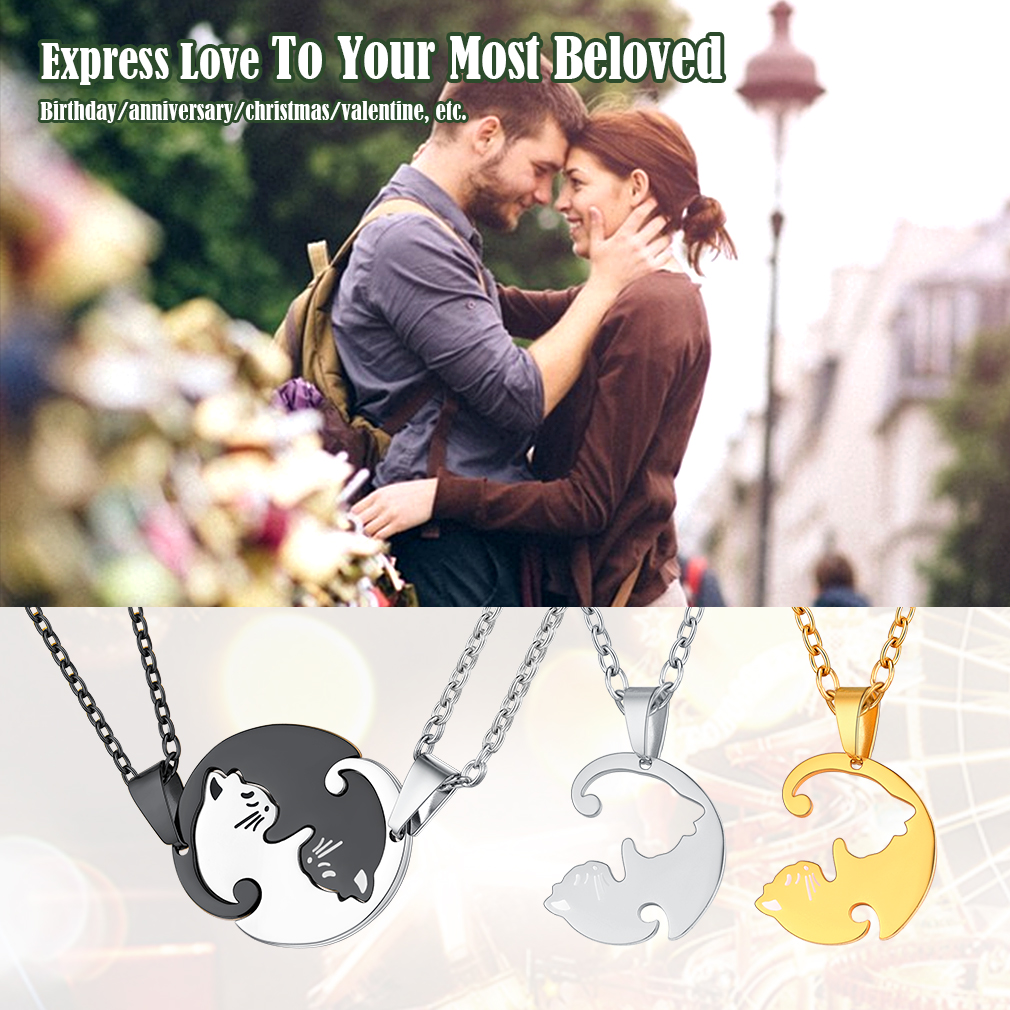 Personalized Name Engraved Cat Matching Necklace gift for lover