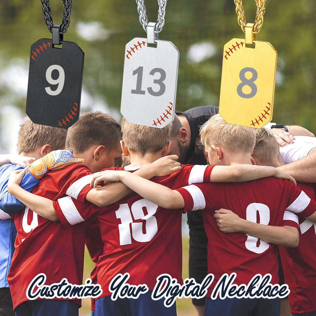 Custom Engraved Baseball Number Necklace for Men