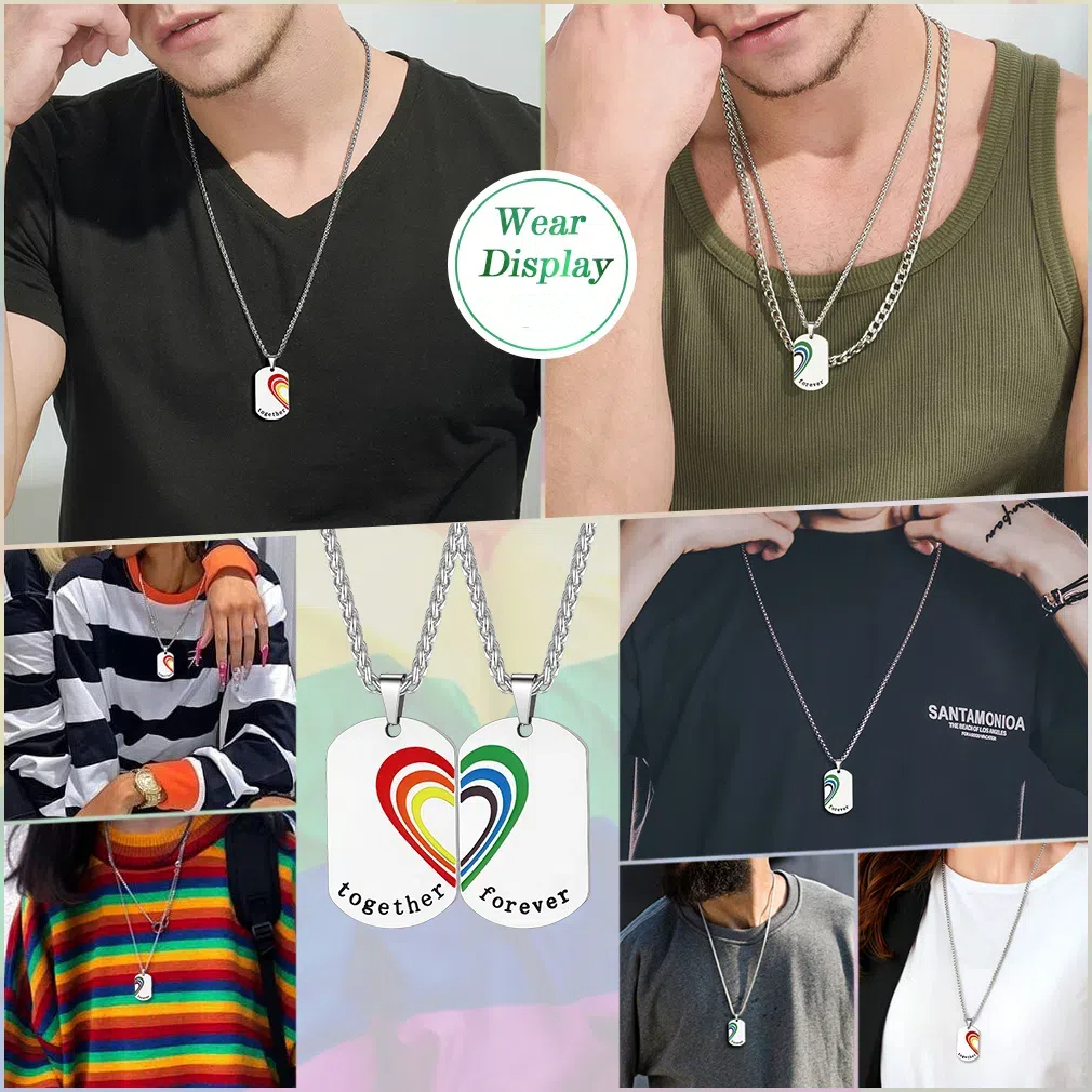 Personalized Dog Tag Rainbow Necklace for Couple