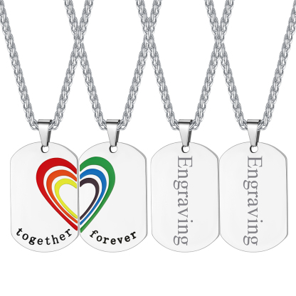 Personalized Engraved Dog Tag Rainbow Necklace for Couple 