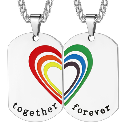 Personalized Engraved Dog Tag Rainbow Necklace for Couple