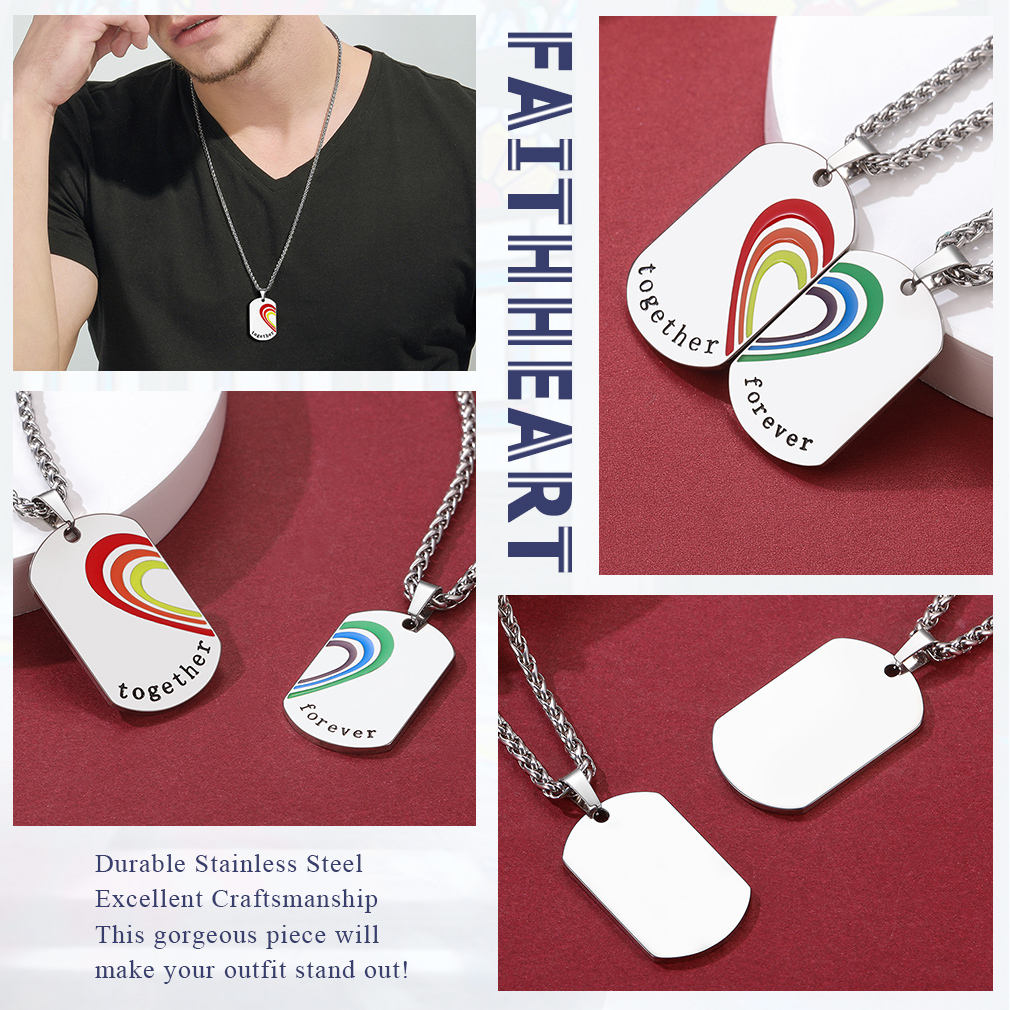 Personalized Engraved Dog Tag Rainbow Necklace 