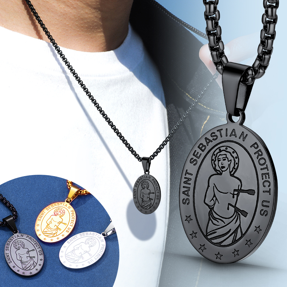 Custom Name Engraved Saint Sebastian Necklace for Women Men