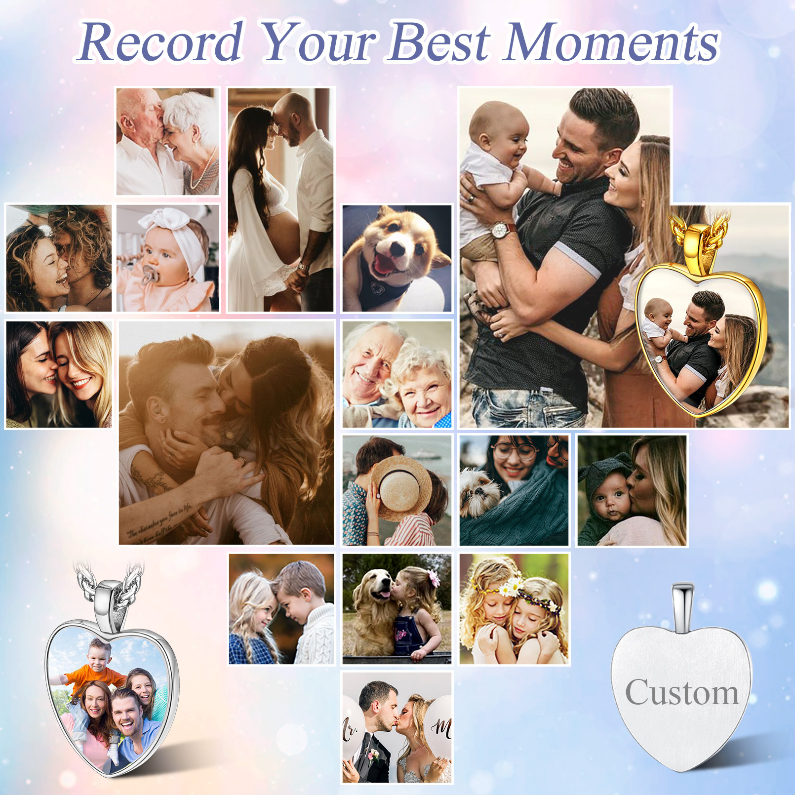 Personalized Photo Engraved Heart Necklace for Men Women DIY 