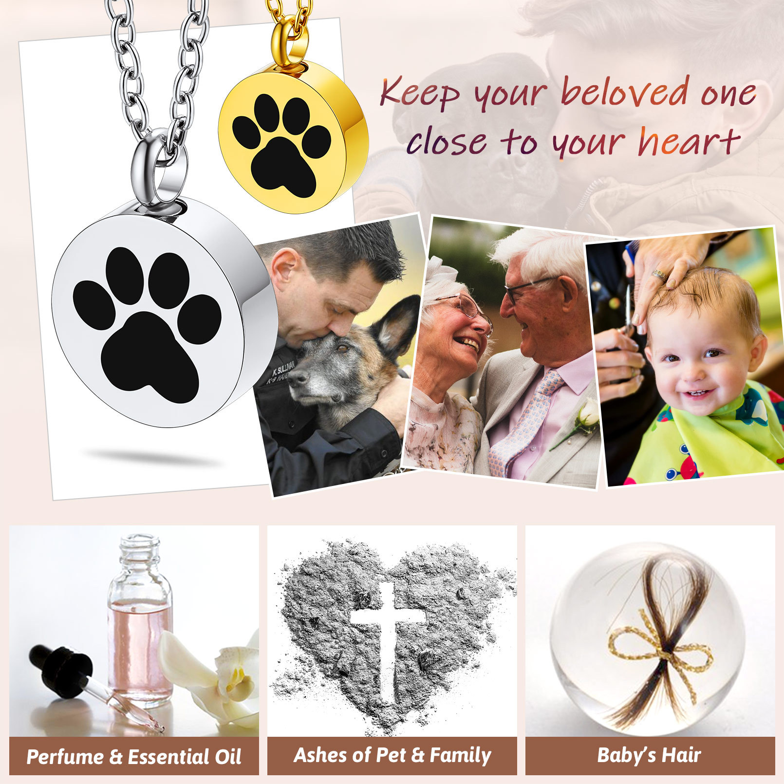 Custom Dog Paw Urn Cremation Necklace for Ashes