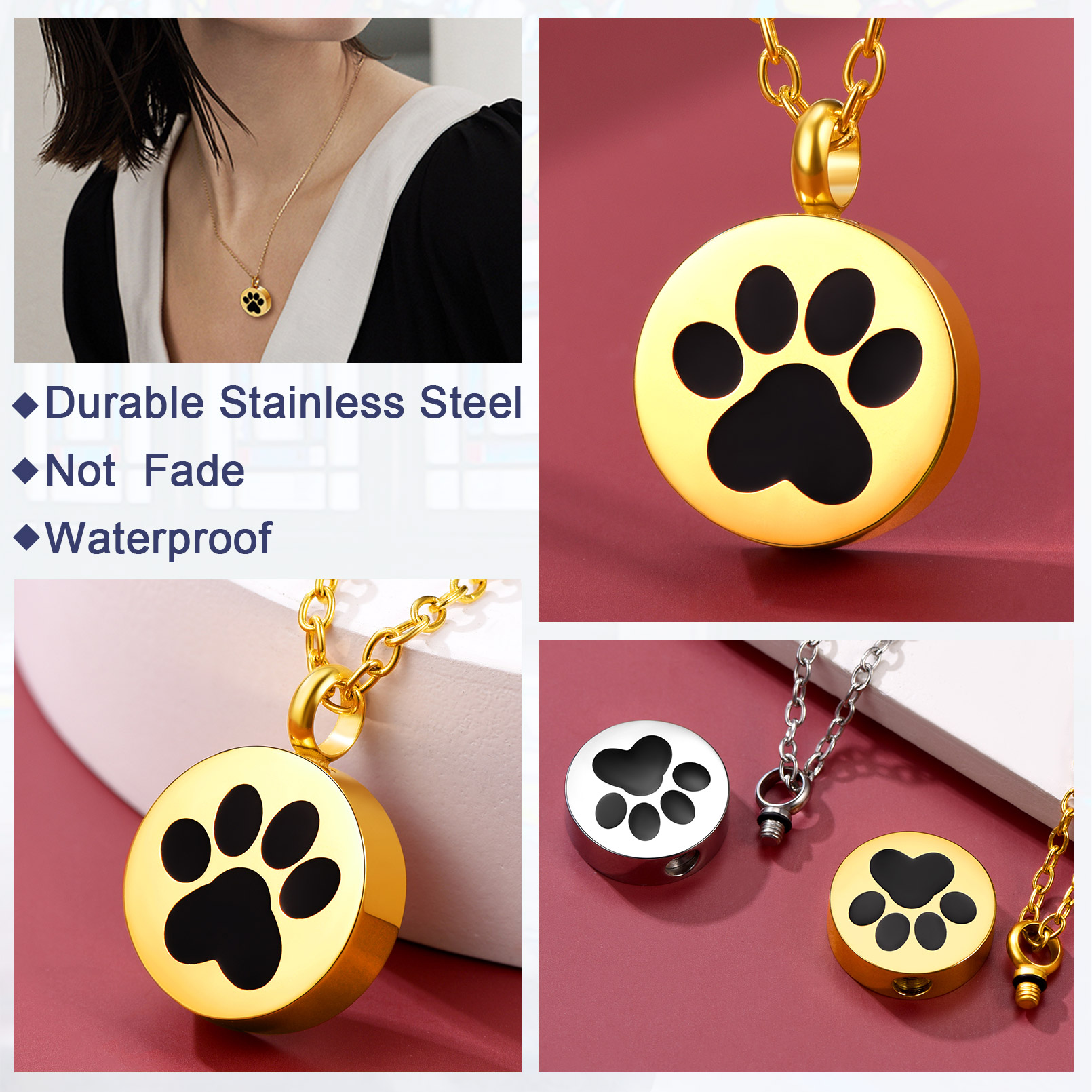 Paw Urn Cremation Pendant Necklace for Pet Ashes model