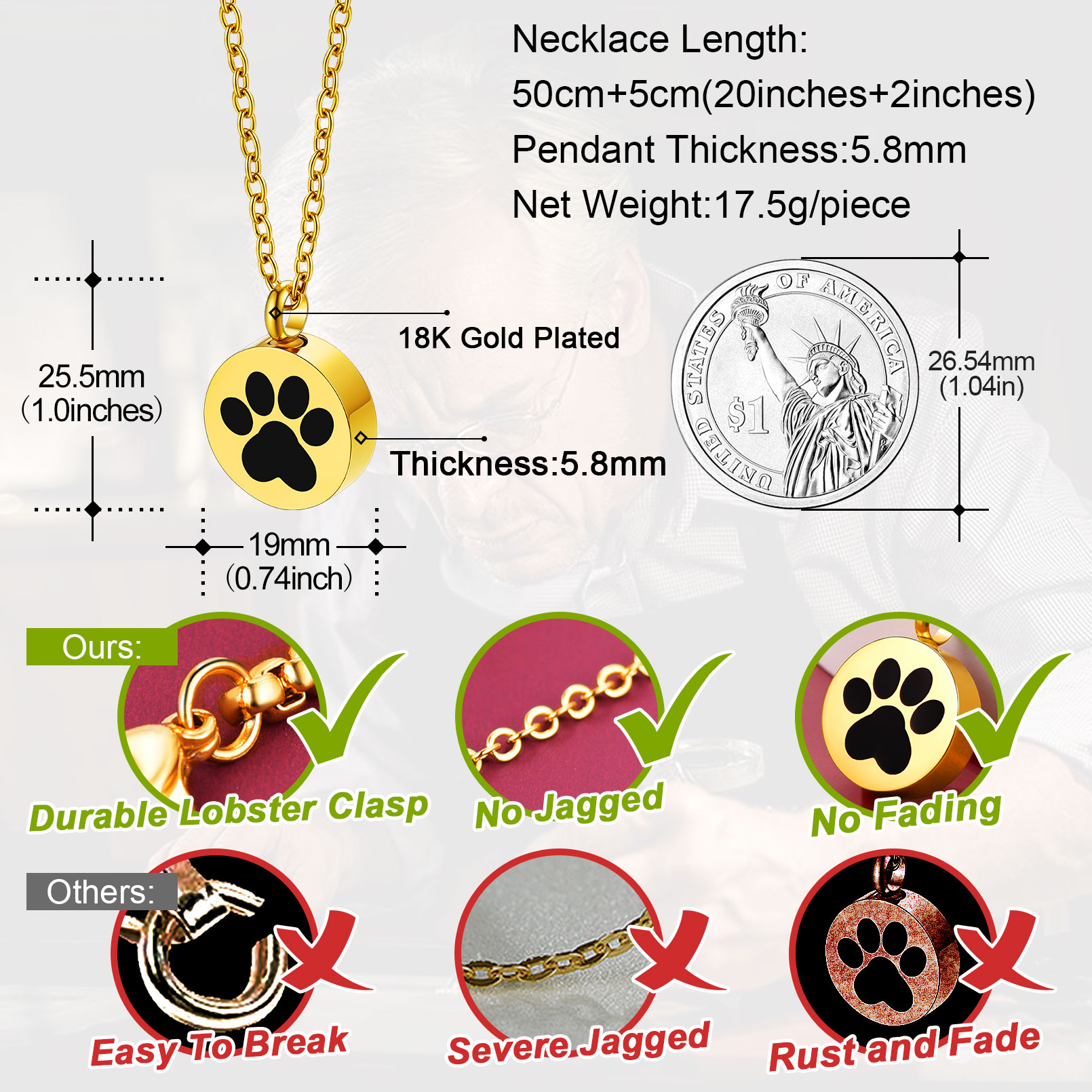 Dog Paw Urn Cremation Necklace for Ashes