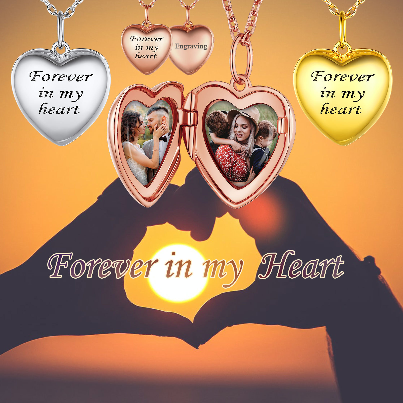 Silver Locket Pendant for 2 Photo Personalized Heart Necklace