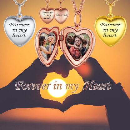 Silver Locket Pendant for 2 Photo Personalized Heart Necklace