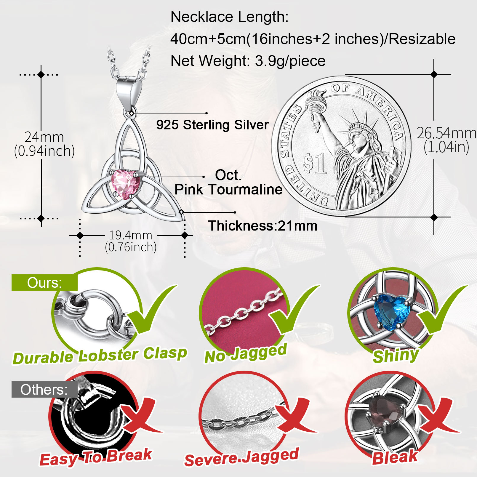 Birthstone Celtic Knot Necklace for Women detail