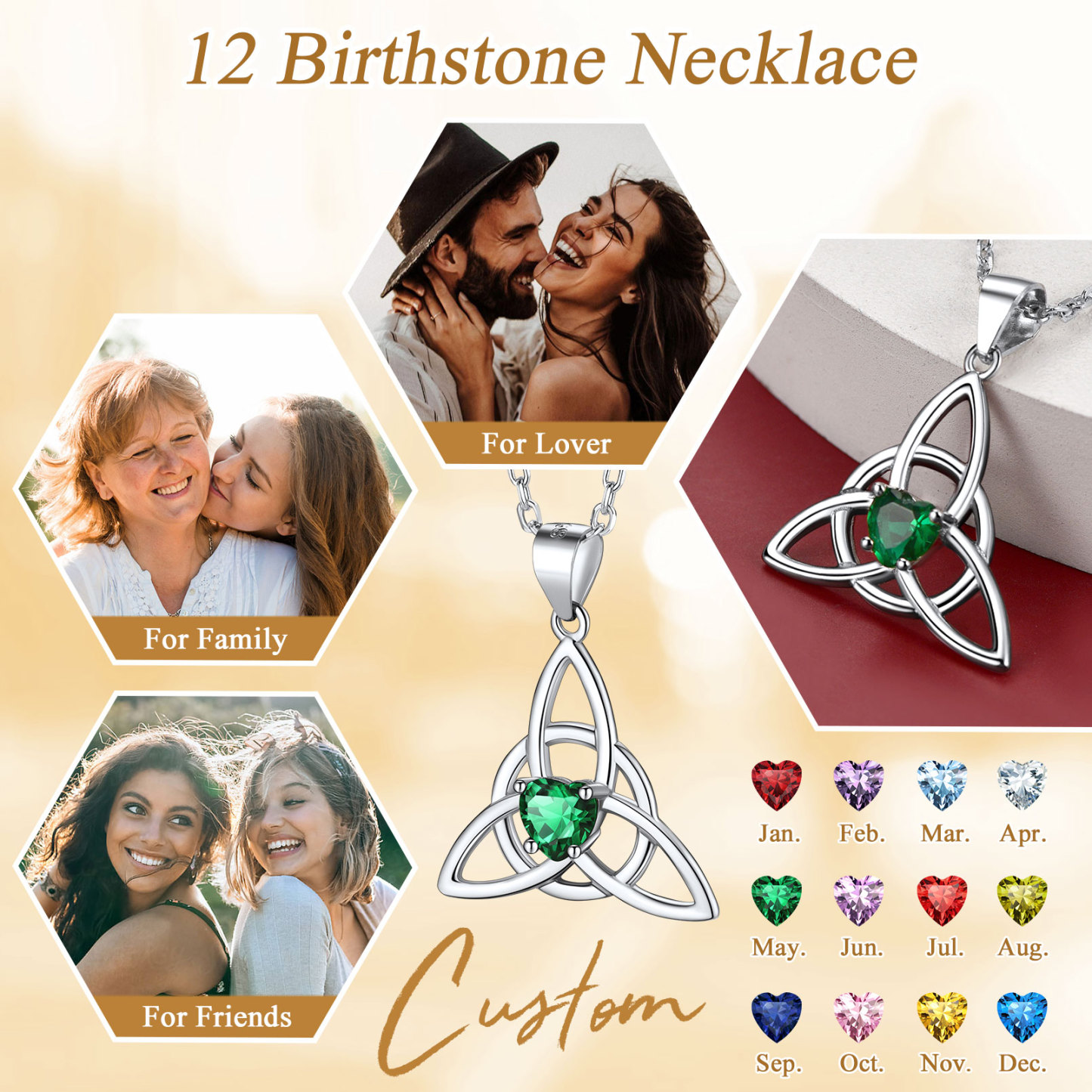 Birthstone Celtic Knot Necklace for Women 12 months