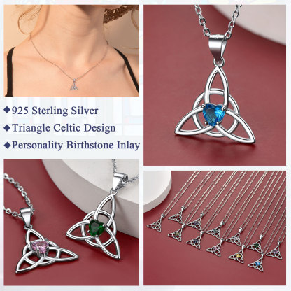 Birthstone Celtic Knot Pendant Necklace for Women 925 silver