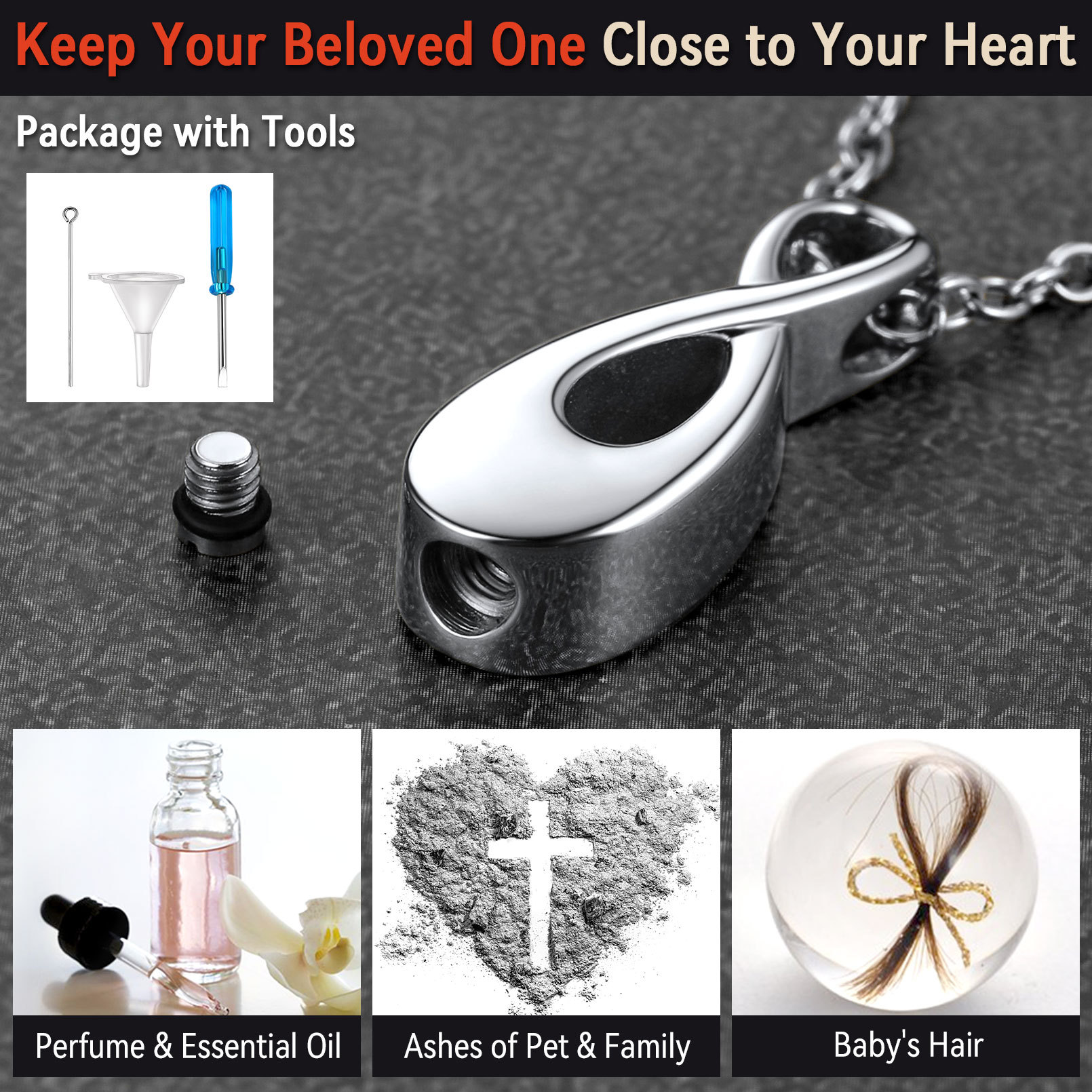 Custom Engraved Urn Infinity Necklace for Ashes