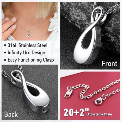 Custom Engraved Urn Cremation Infinity Necklace for Ashes stainless steel