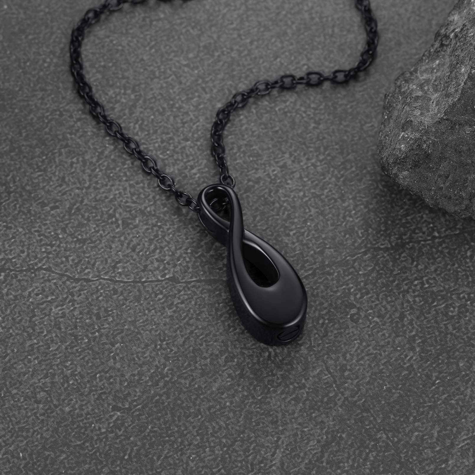 Custom Engraved Urn Cremation Infinity Necklace for Ashes occasion black