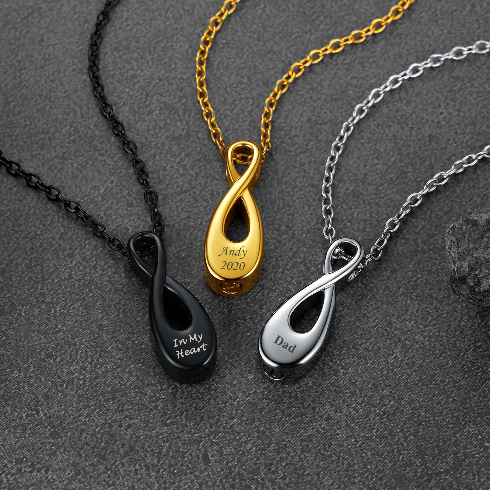 Custom Engraved Urn Cremation Infinity Necklace for Ashes collection