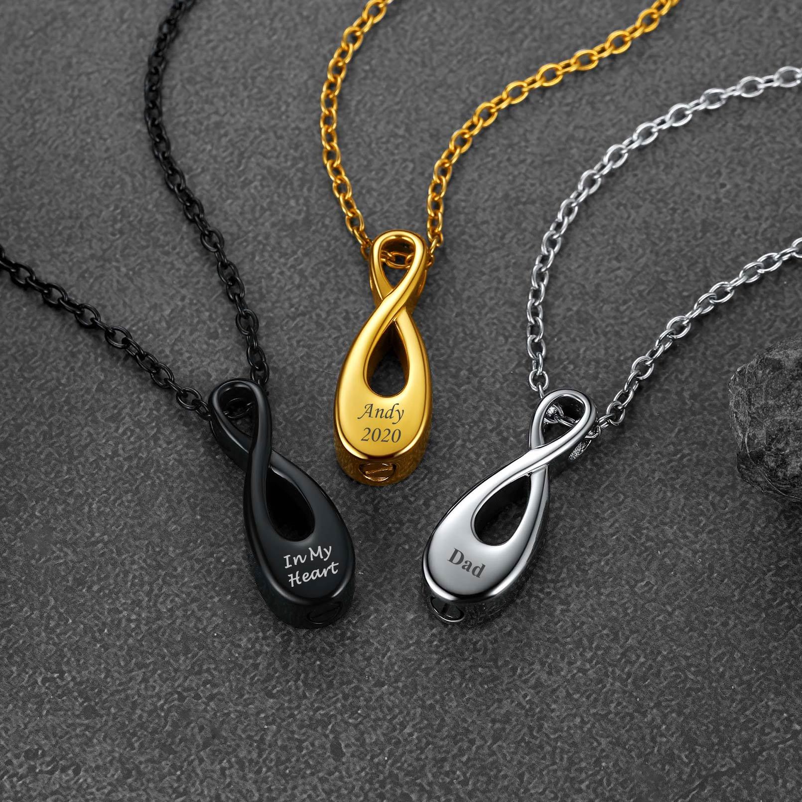 Custom Engraved Urn Cremation Infinity Necklace for Ashes collection