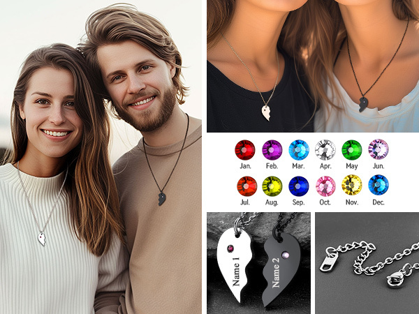 Personalized Birthstone Engraved Puzzle Necklace for Couple 12 months stone