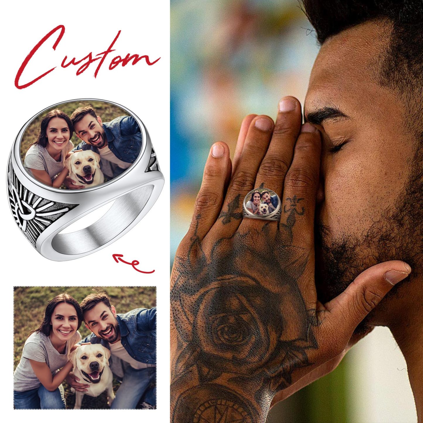 Personalized Round Signet Ring with Picture for Men