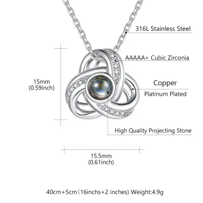 Triple Love Knot Photo Projection Necklace Dimension Durable