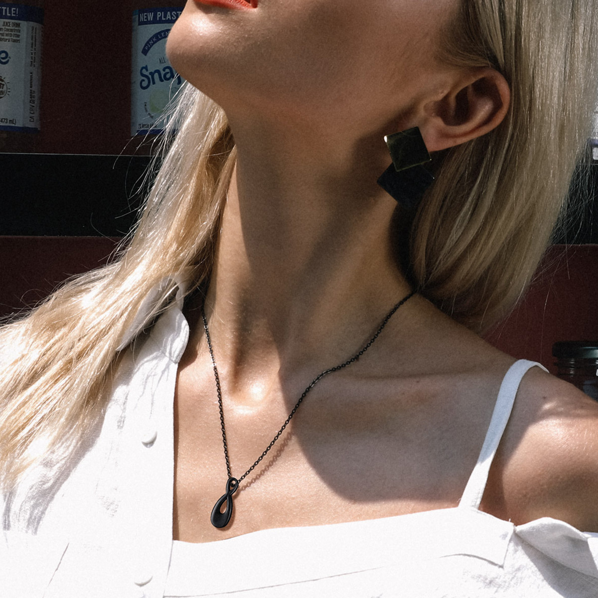 Custom Engraved Urn Cremation Infinity Necklace for Ashes model black