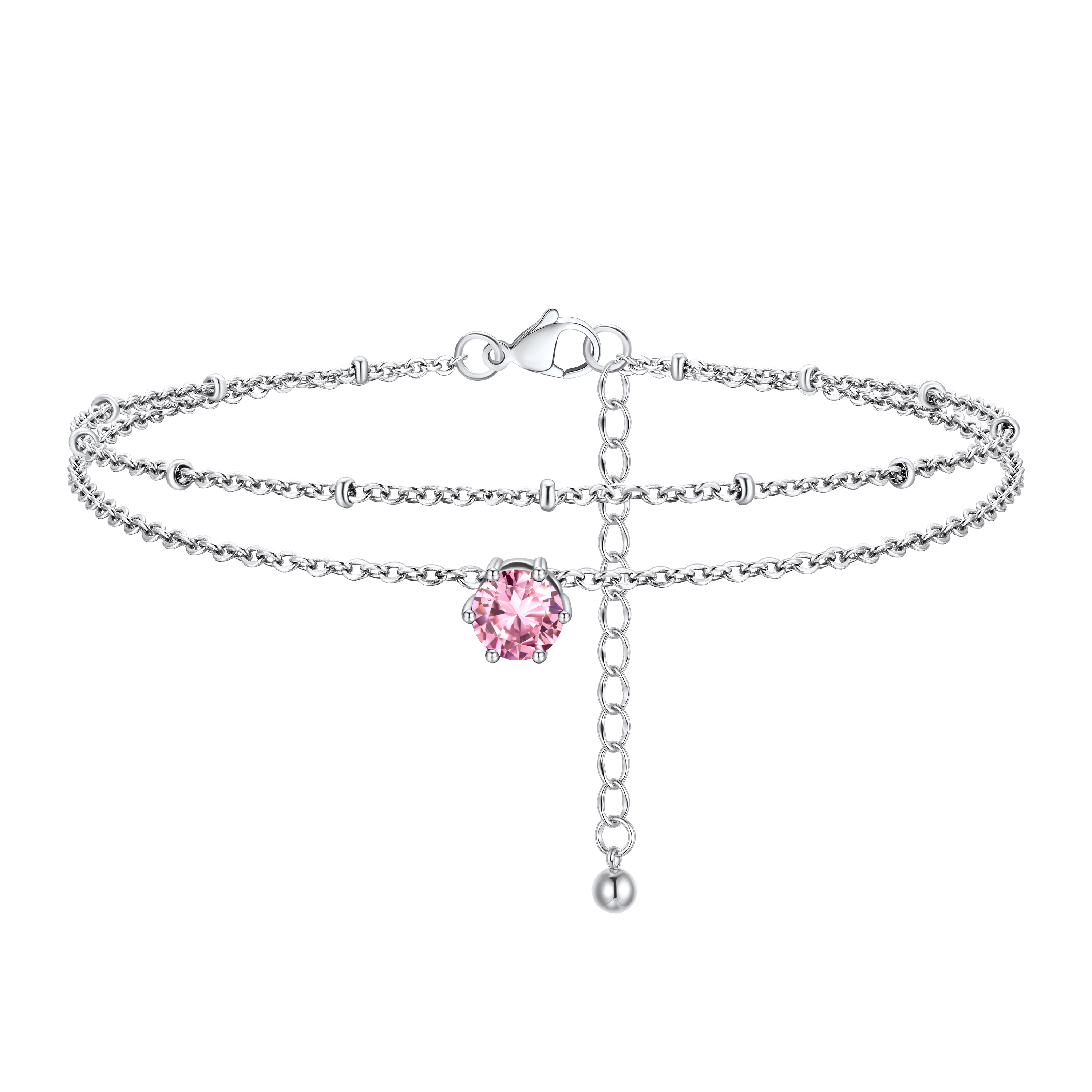 Personalized Round Birthstone Anklet for Women Tourmaline