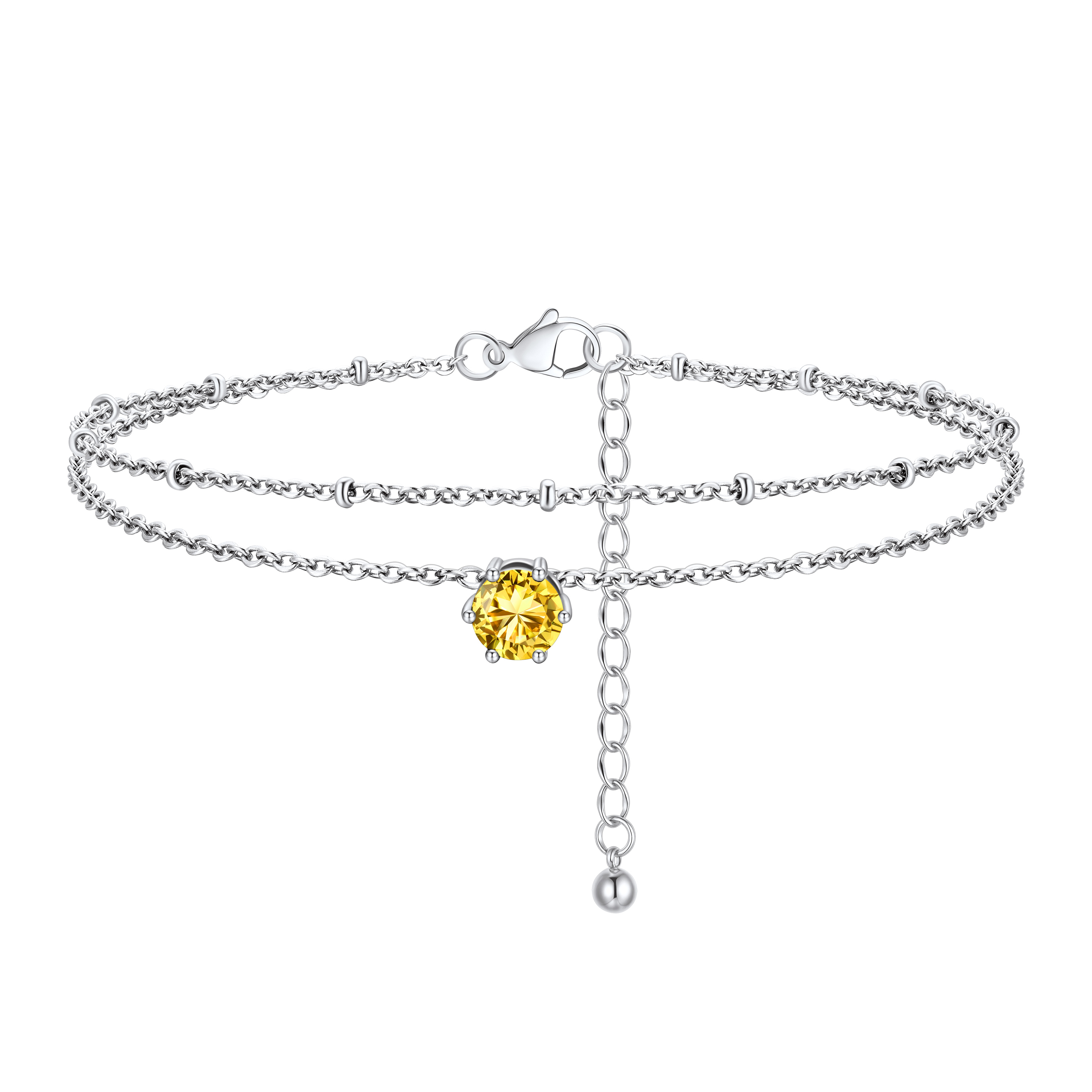 Personalized Round Birthstone Anklet for Women Topaz